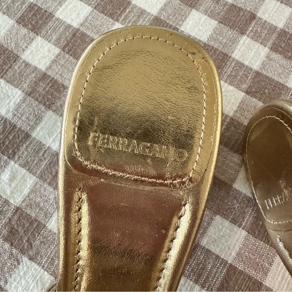 NWOTIB Salvatore Ferragamo Gancini Gold Cutout Mule Heeled Sandals - Picture 14 of 16